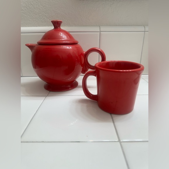 fiestaware red teapot cup mug lid vintage home decor - Picture 2 of 8